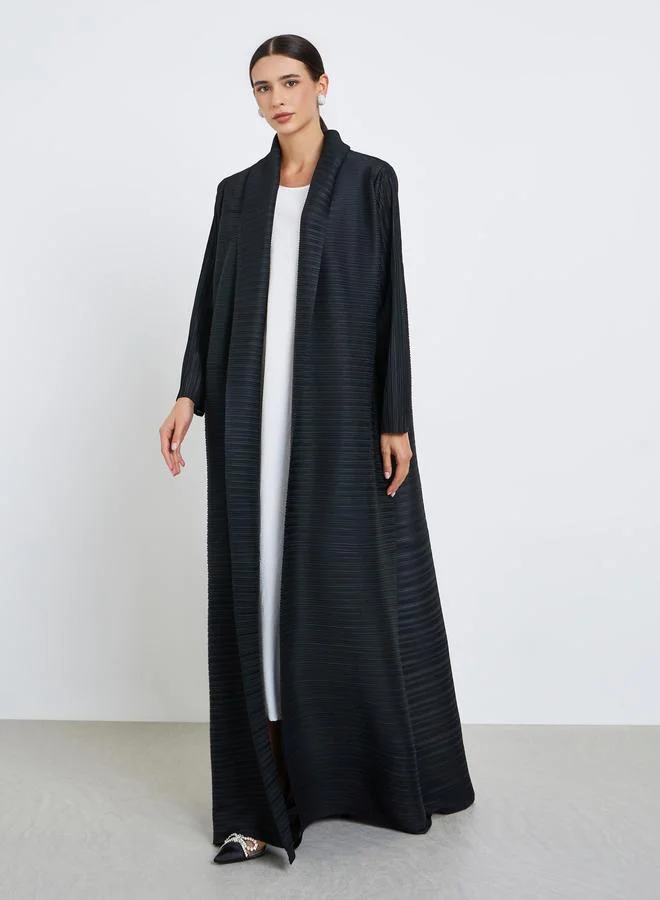 Take Two Solid Textured Pleated Long Sleeve Abaya