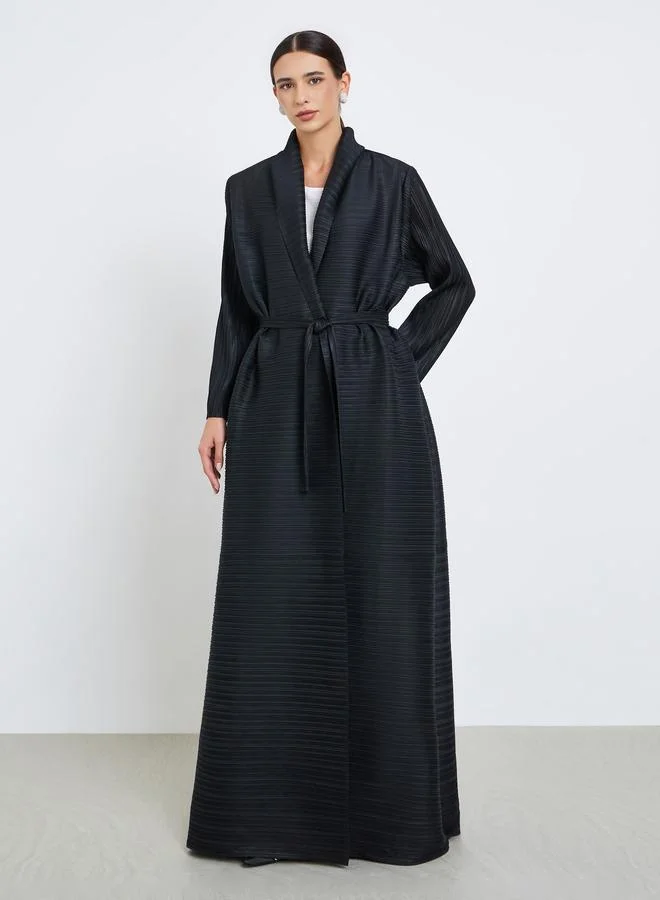 Take Two Solid Textured Pleated Long Sleeve Abaya