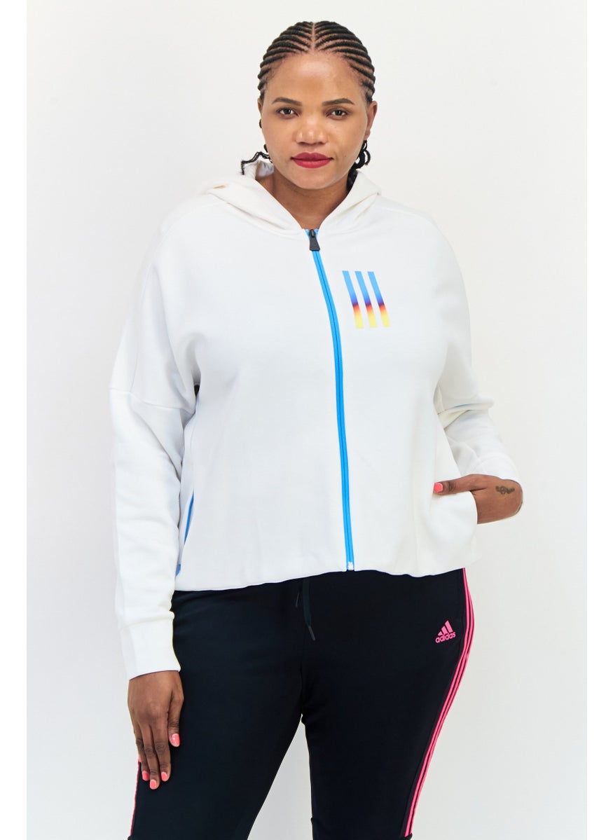 Adidas Women Plus Size Long Sleeve Hooded Sweatshirt, White  - Image 1