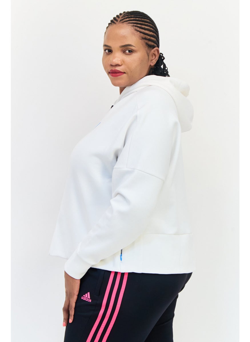 Adidas Women Plus Size Long Sleeve Hooded Sweatshirt, White  - Image 2