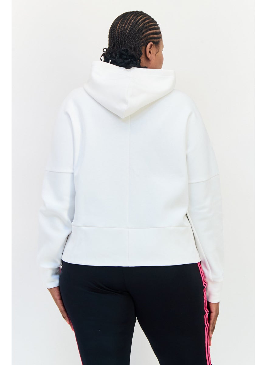 Adidas Women Plus Size Long Sleeve Hooded Sweatshirt, White  - Image 3
