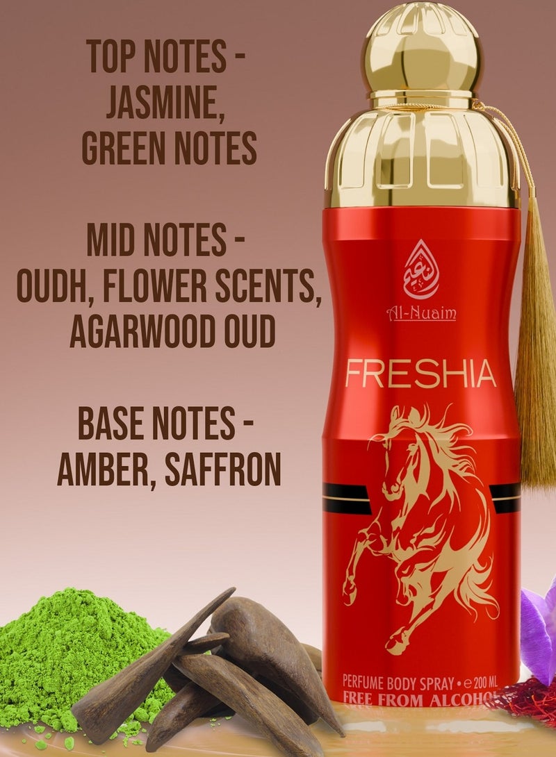 Al Nuaim Al-Nuaim Freshia Alcohol Free Deodorant for Men & Women - Pack of 4 (200ml Each) | Long Lasting Body Spray - Image 3