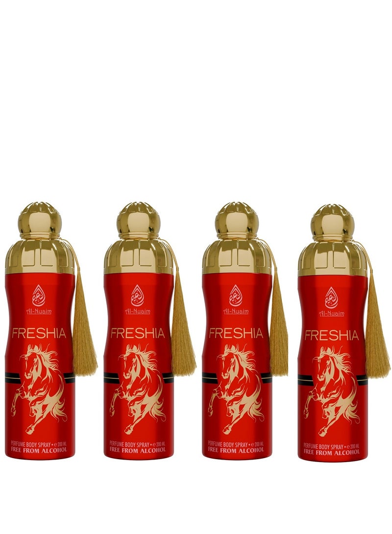 Al Nuaim Al-Nuaim Freshia Alcohol Free Deodorant for Men & Women - Pack of 4 (200ml Each) | Long Lasting Body Spray - Image 1