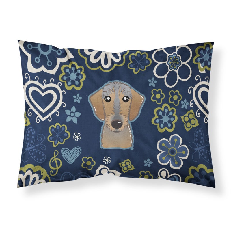 Blue Flowers Wirehaired Dachshund Fabric Standard Pillowcase