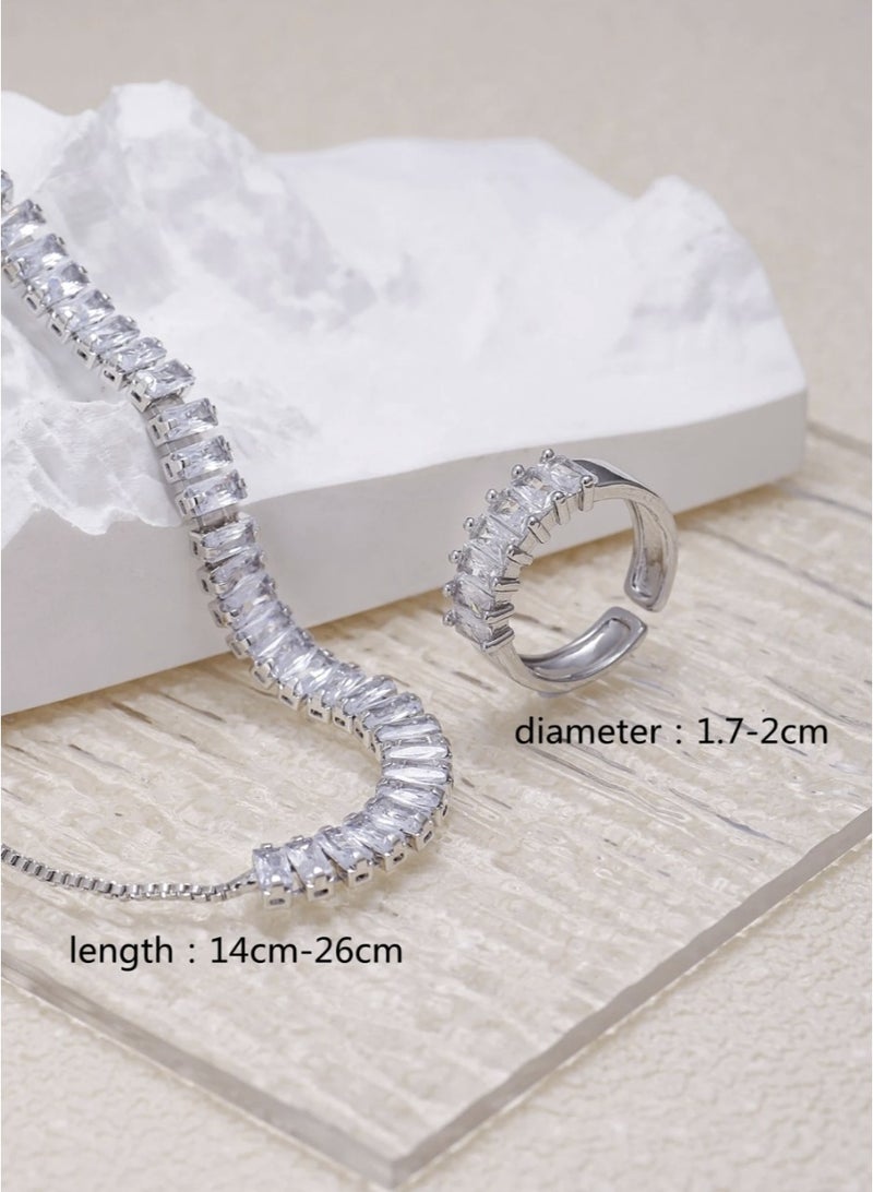 طقم إكسسورات أنيق مكون من قطعتين (سوار + خاتم) بزخرفة مكعب الزركونيا - Image 3