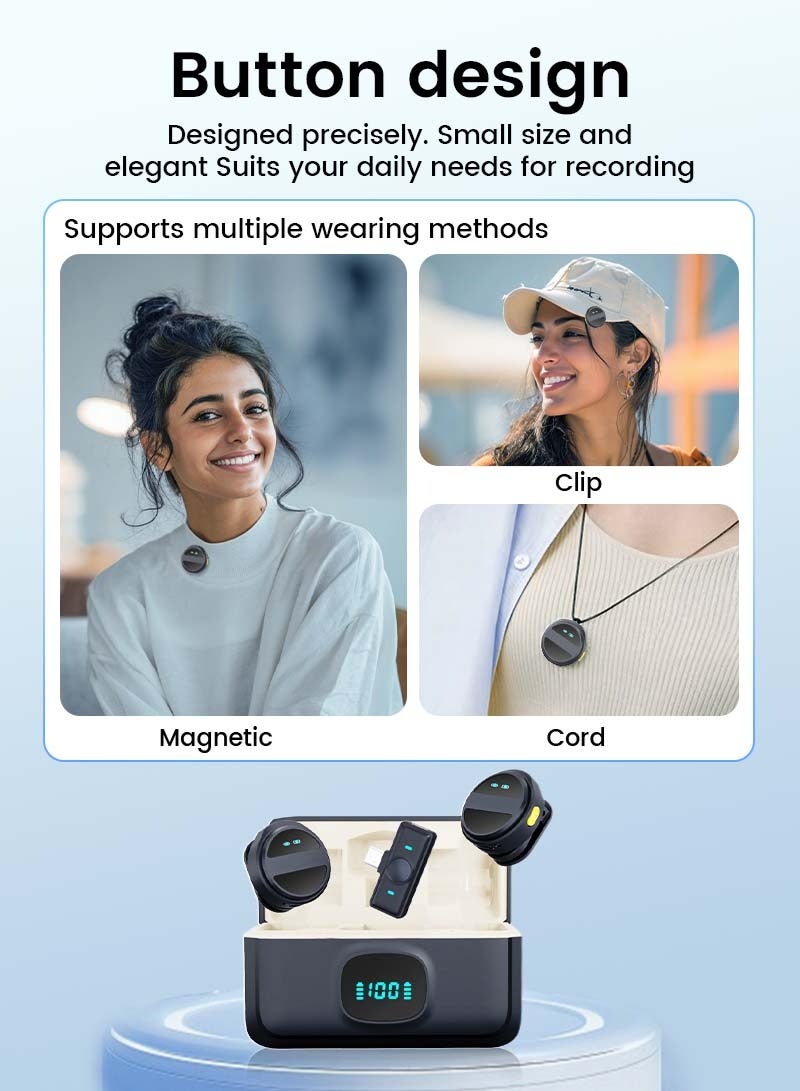 Litus Wireless Lavalier Microphone for Apple&Android with Lightning&Type-C- with Charge Case & 20Hrs Playtime, 2 Pack Clip-On Mini Lapel Wireless Mic for Tiktok, YouTube, Podcast, Vlog, Video Recording, Live Streaming - Image 3