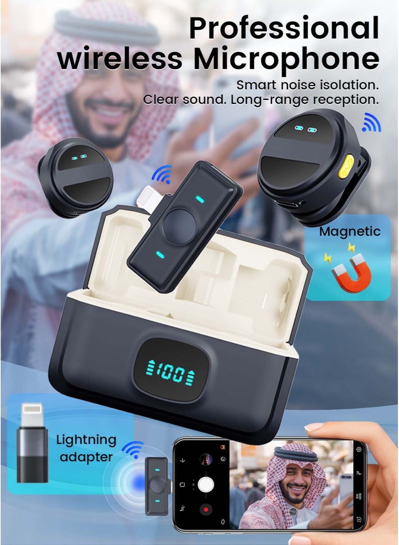 Litus Wireless Lavalier Microphone for Apple&Android with Lightning&Type-C- with Charge Case & 20Hrs Playtime, 2 Pack Clip-On Mini Lapel Wireless Mic for Tiktok, YouTube, Podcast, Vlog, Video Recording, Live Streaming - Image 1