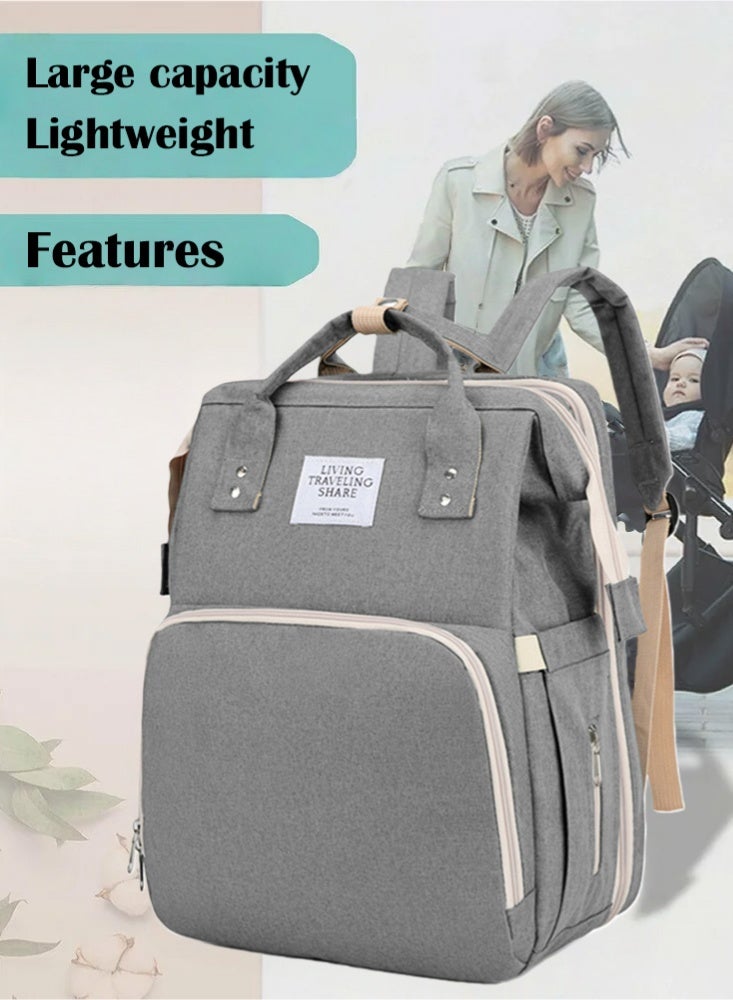 PHISMA Diaper Bag Backpack, Multifunctional Portable Baby Mom Bag with USB, Waterproof, Foldable Crib with Stroller Straps, Sunshade, Changing Pad, Travel Friendly(Grey) - Image 2