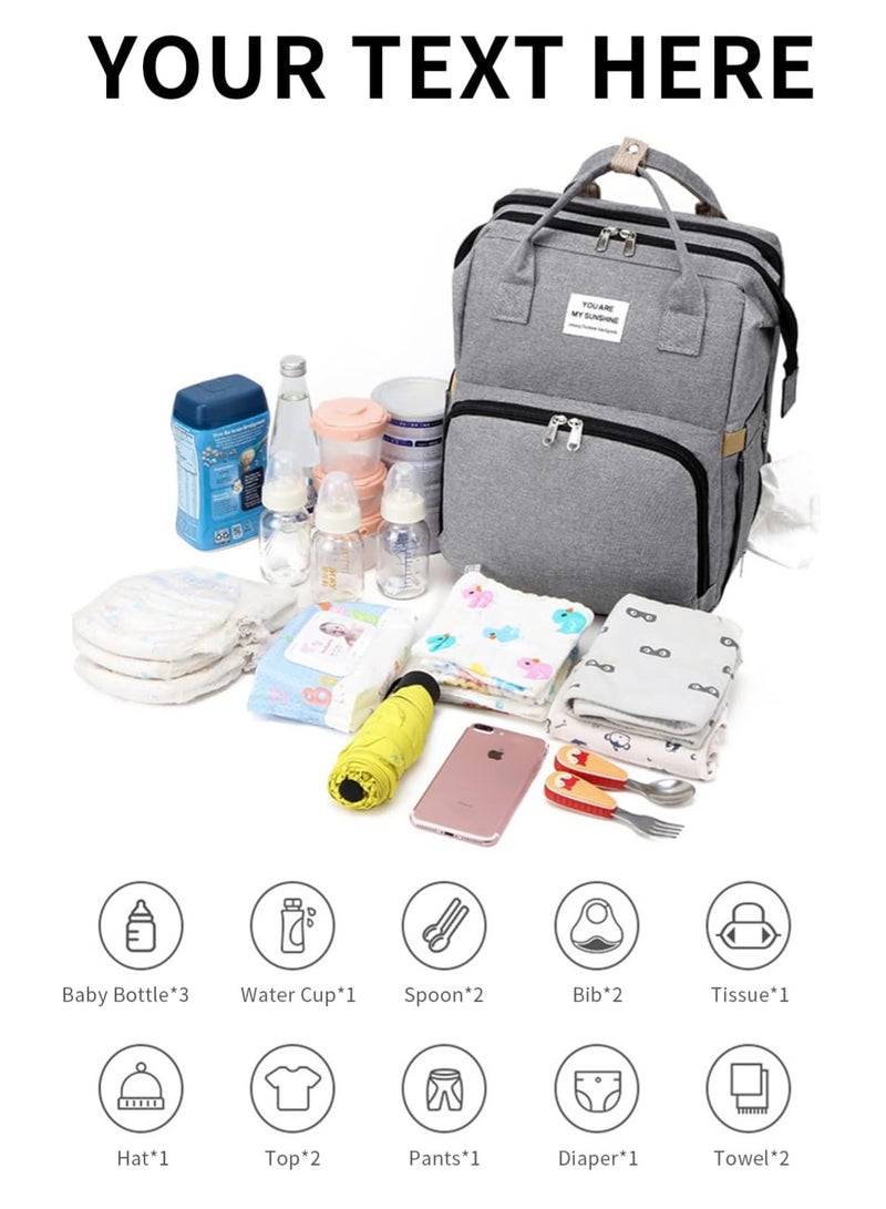 PHISMA Diaper Bag Backpack, Multifunctional Portable Baby Mom Bag with USB, Waterproof, Foldable Crib with Stroller Straps, Sunshade, Changing Pad, Travel Friendly(Grey) - Image 3