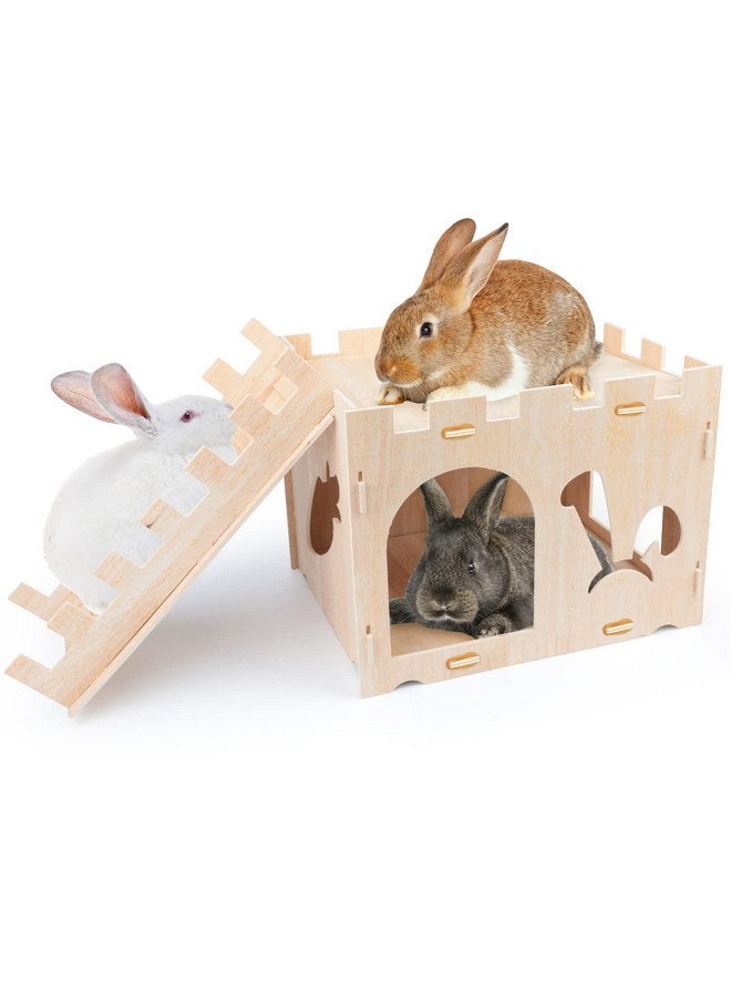 BWOGUE BWOGUE Extra Large Wooden Rabbit Castle Bunny House and Hideouts Detachable Small Animal Play Hideaway Hut for Indoor Adult Rabbit Guinea Pig Chinchilla Habitat - Image 1