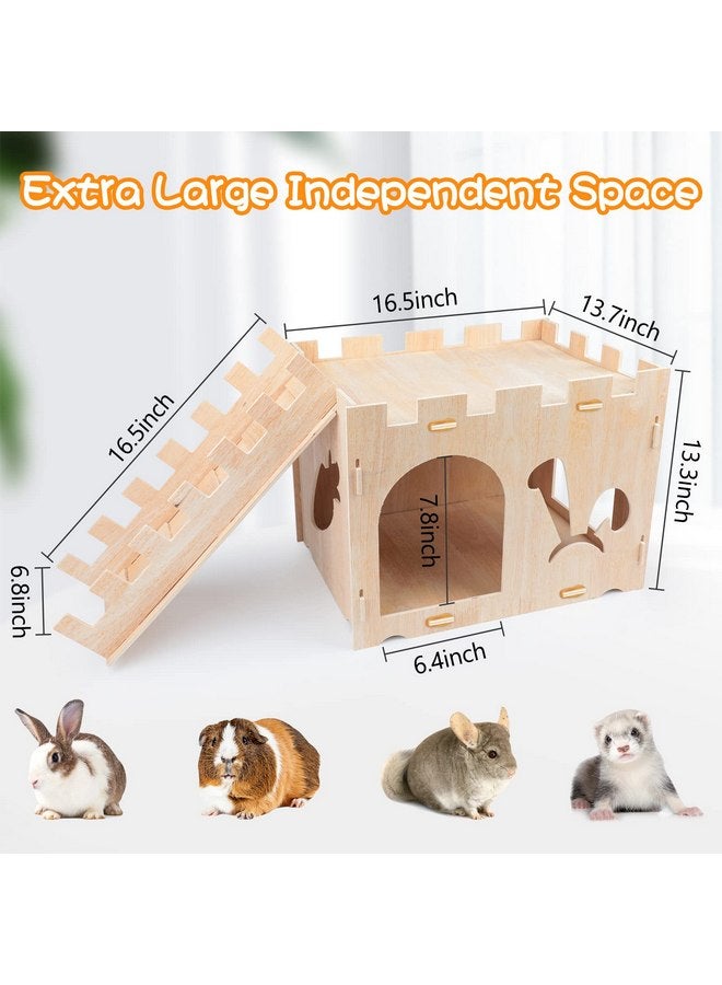 BWOGUE BWOGUE Extra Large Wooden Rabbit Castle Bunny House and Hideouts Detachable Small Animal Play Hideaway Hut for Indoor Adult Rabbit Guinea Pig Chinchilla Habitat - Image 2