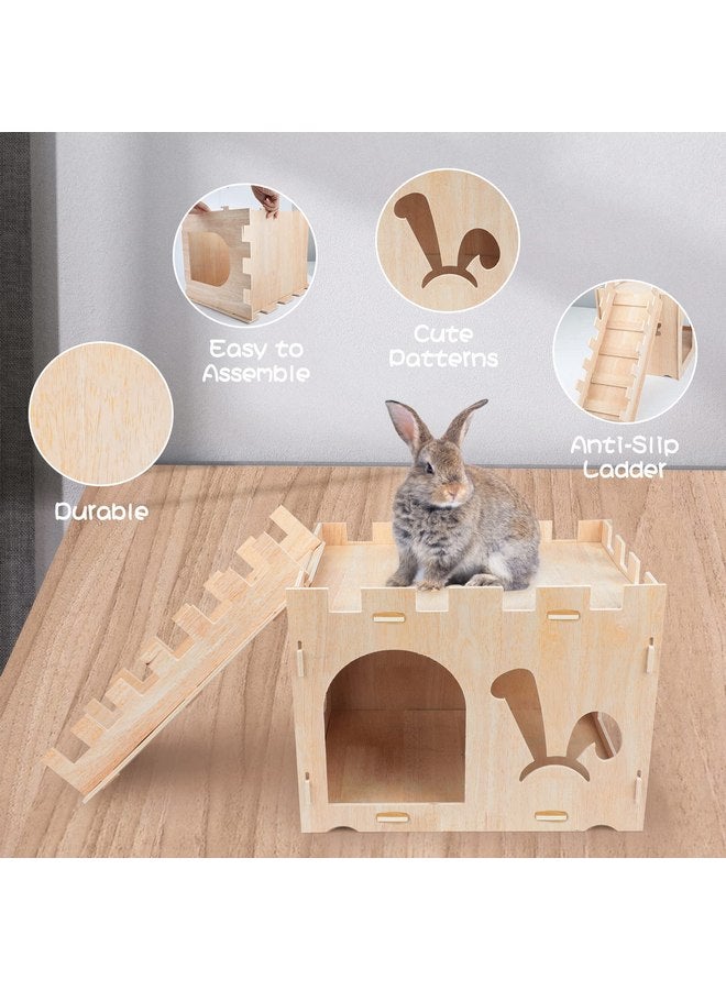 BWOGUE BWOGUE Extra Large Wooden Rabbit Castle Bunny House and Hideouts Detachable Small Animal Play Hideaway Hut for Indoor Adult Rabbit Guinea Pig Chinchilla Habitat - Image 3