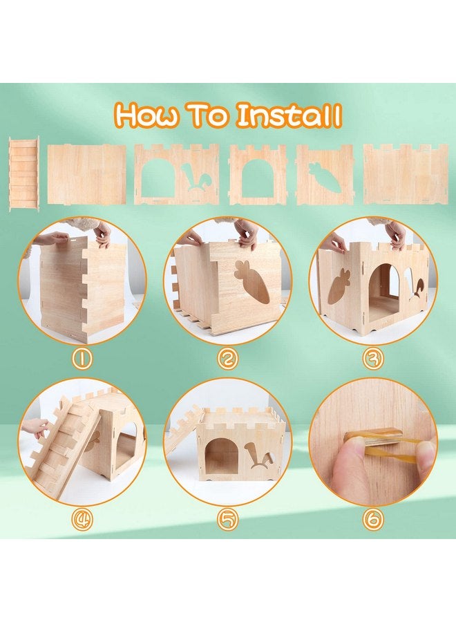 BWOGUE BWOGUE Extra Large Wooden Rabbit Castle Bunny House and Hideouts Detachable Small Animal Play Hideaway Hut for Indoor Adult Rabbit Guinea Pig Chinchilla Habitat - Image 4