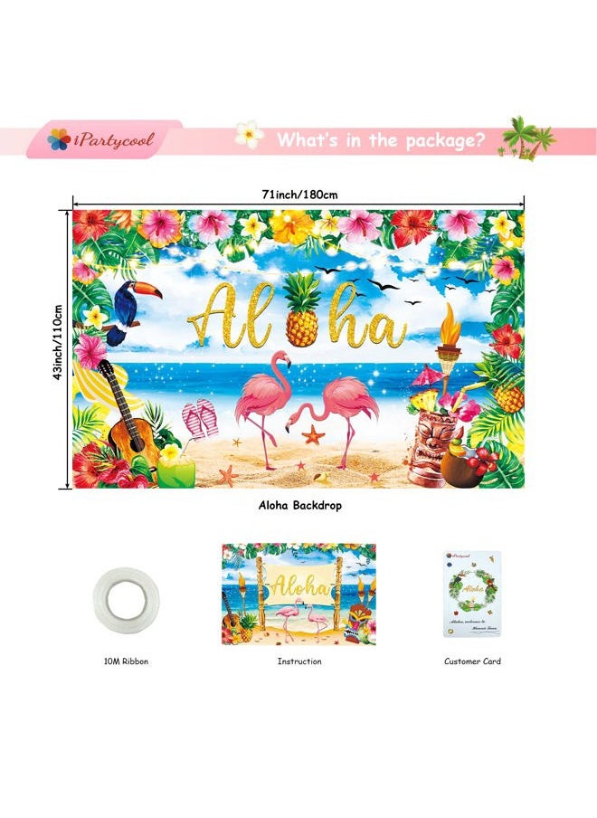 iPartyCool - Upgraded, Hawaiian Luau Party Decoration, 71”x44” Aloha Luau Backdrop Summer Beach Party Banner Background Photography Supplies for Birthday Musical Party Baby Shower Tropical Tiki Themed Decoration - Image 1