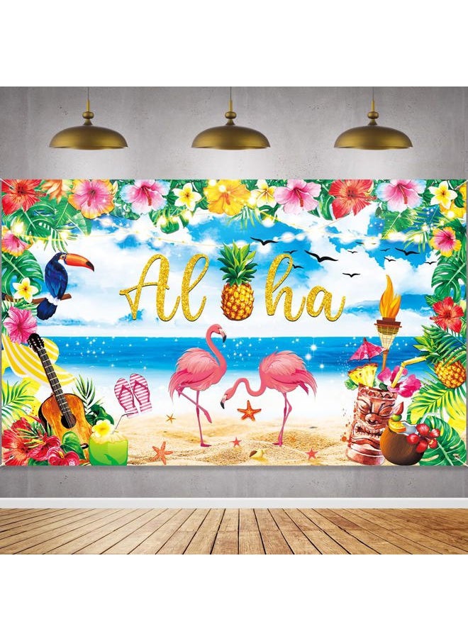 iPartyCool - Upgraded, Hawaiian Luau Party Decoration, 71”x44” Aloha Luau Backdrop Summer Beach Party Banner Background Photography Supplies for Birthday Musical Party Baby Shower Tropical Tiki Themed Decoration - Image 1
