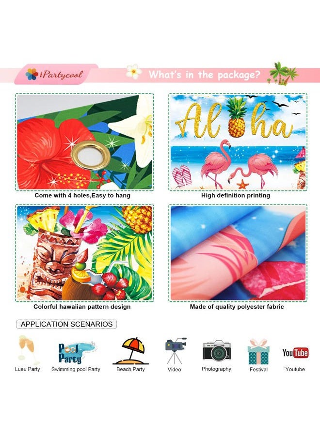 iPartyCool - Upgraded, Hawaiian Luau Party Decoration, 71”x44” Aloha Luau Backdrop Summer Beach Party Banner Background Photography Supplies for Birthday Musical Party Baby Shower Tropical Tiki Themed Decoration - Image 1
