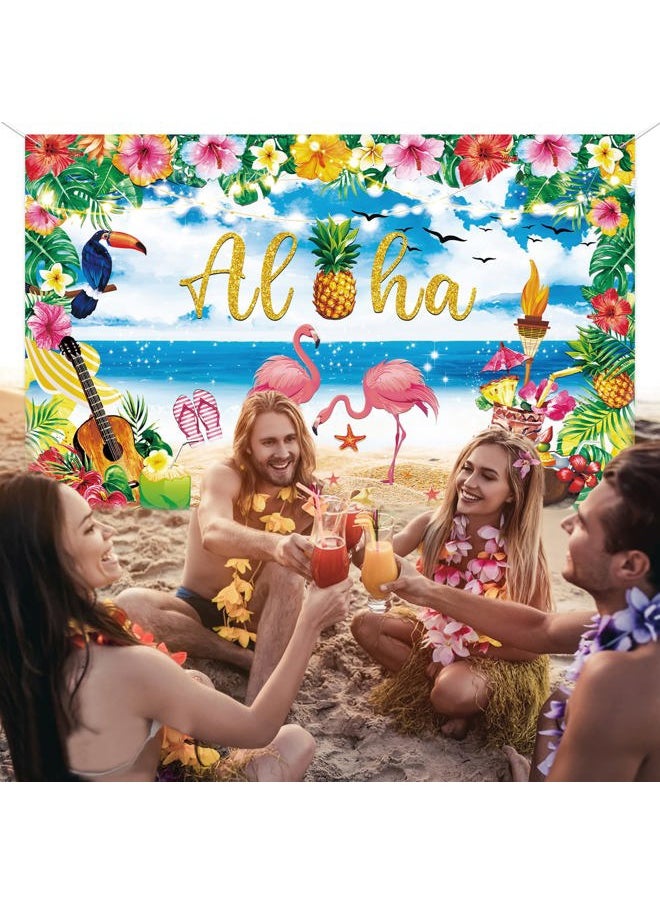 iPartyCool - Upgraded, Hawaiian Luau Party Decoration, 71”x44” Aloha Luau Backdrop Summer Beach Party Banner Background Photography Supplies for Birthday Musical Party Baby Shower Tropical Tiki Themed Decoration - Image 1