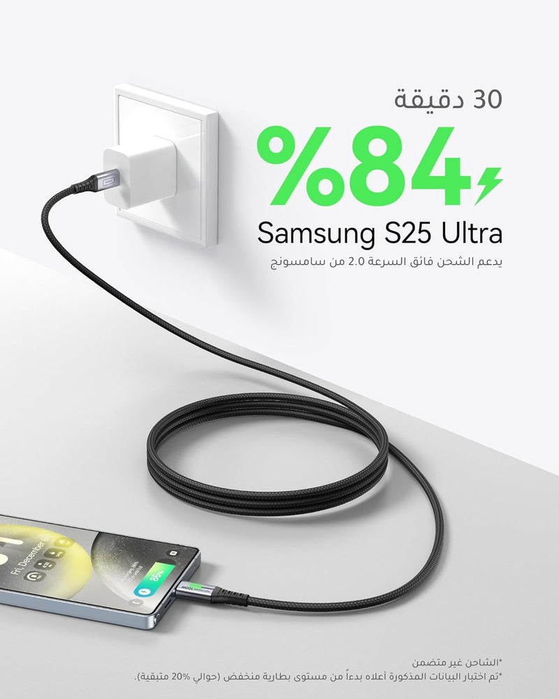 INIU USB C Cable 2M, Nylon Braided 100W PD 5A QC 4.0 Type C Fast Charging, USB-C Data Cord Charger Cable for iPhone 17 16 15 Pro Max iPad MacBook Samsung Galaxy S25 S24 Ultra Huawei Honor etc - Image 3