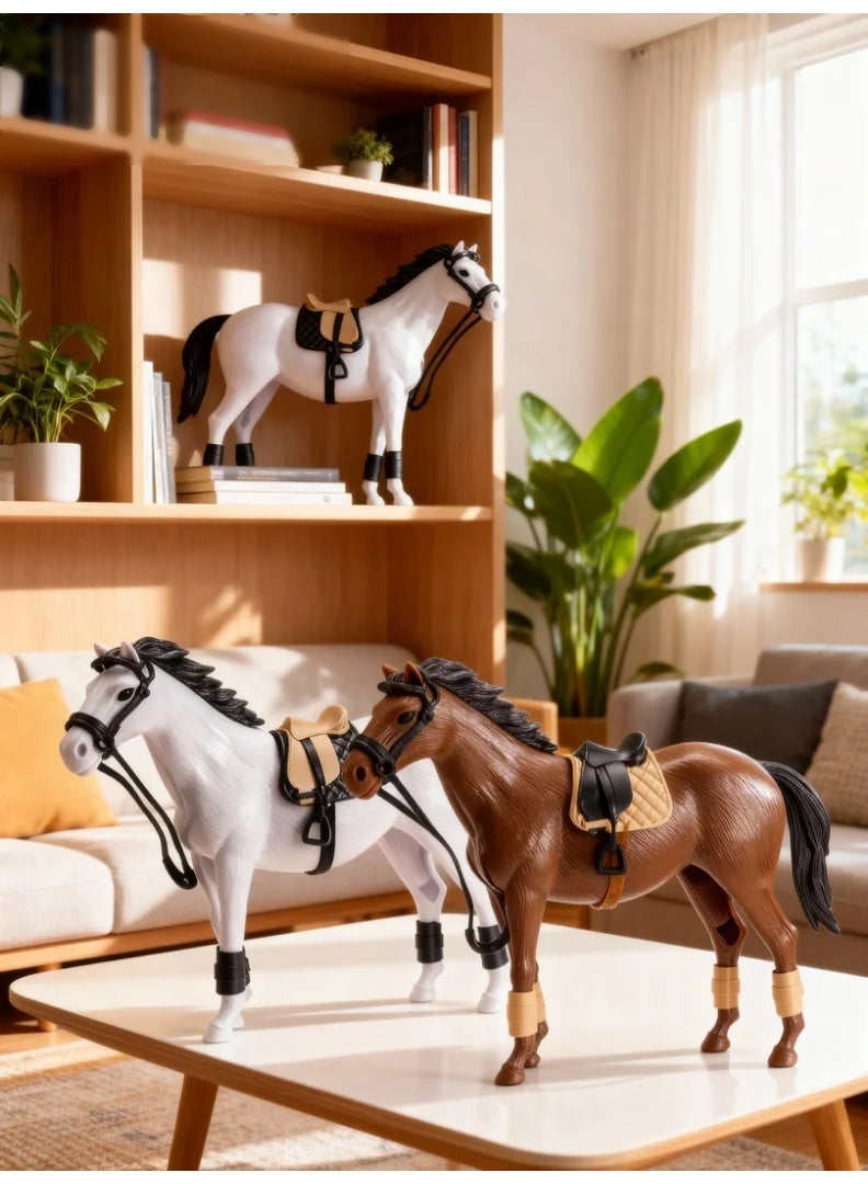 Toys GCC Realistic White Horse Toy Figure with Saddle and Reins, Equestrian Horse Model, Farm Animal Toy, Riding Horse Figurine, Horse Playset, Collectible Horse Statue, Stable Horse Decoration, Ranch Animal Figure, Educational Toy for Kids, Simulation Horse Model, Pretend Play Horse - Image 4