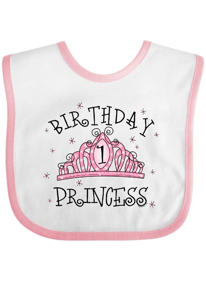 inktastic Tiara 1st Birthday Princess Baby Bib White and Pink 36a6 - Image 1