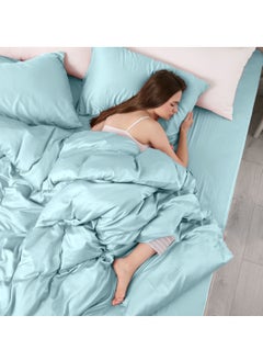 LuxHome Luxury Satin Line Bedsheet and Pillowcase Set – Hotel-Quality Breathable Cotton Bedding, Satin Finish, Soft and Luxurious – Flat Bedsheet 275x275cm with 2 Pillowcases 46x69cm, Baby Blue  - Image 4