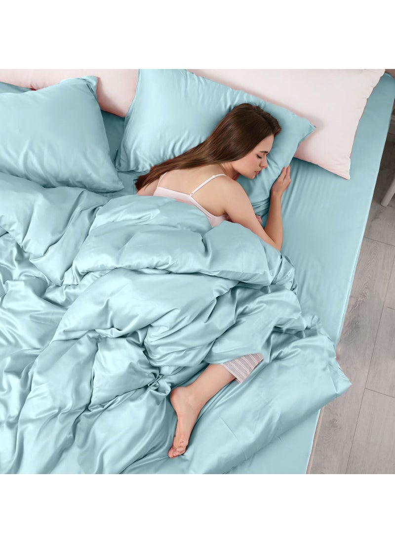 LuxHome Luxury Satin Line Bedsheet and Pillowcase Set – Hotel-Quality Breathable Cotton Bedding, Satin Finish, Soft and Luxurious – Flat Bedsheet 275x275cm with 2 Pillowcases 46x69cm, Baby Blue - Image 4