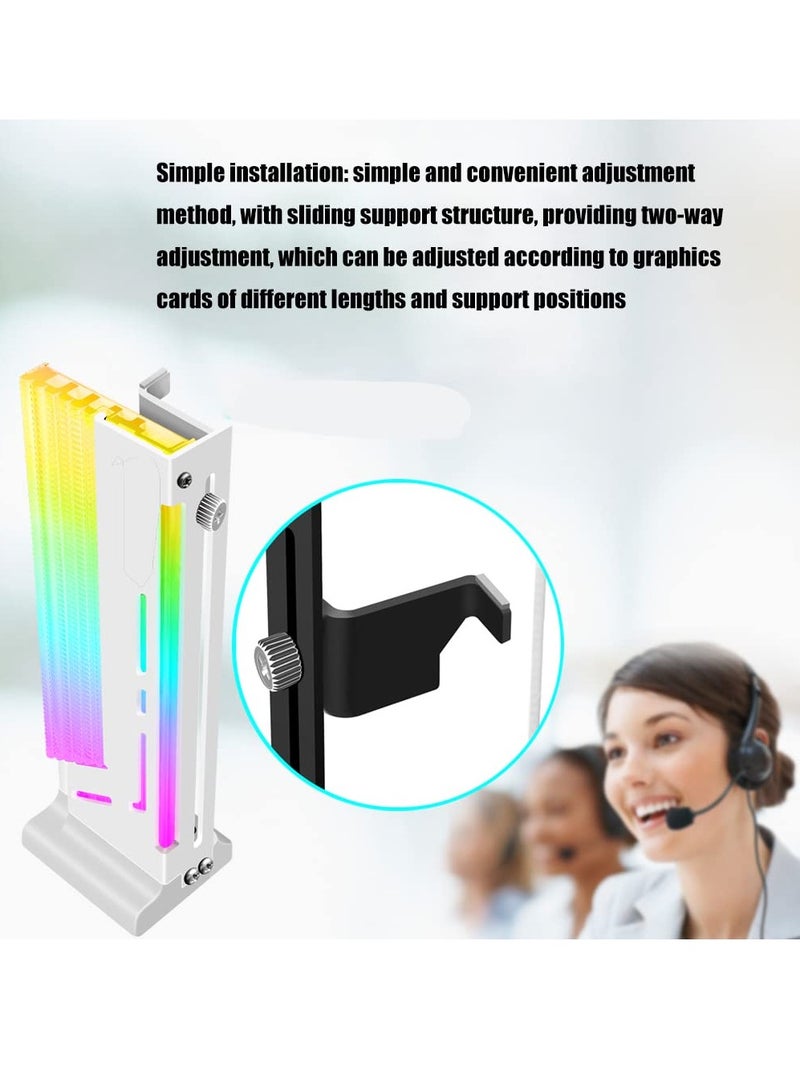 SYOSI ARGB 3 Pin GPU Support Bracket, GPU Holder Bracket Brace Magnetic Base Graphics Card GPU Support Video Card Holder Bracket with ARGB 5V LED Length, Height, Sliding Adjustment(White) - Image 2