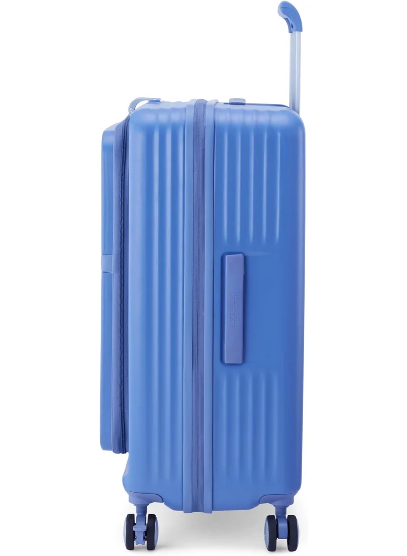 امريكان توريستر حقيبة سفر American Tourister Trento + بعجلات 68 سم - أزرق إليمنتال - ضمان عالمي 3 سنوات