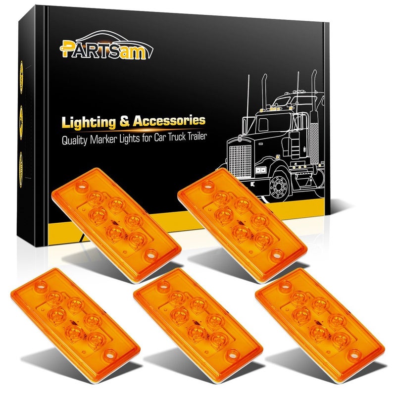 Partsam 6LED Amber Cab Marker Lights  Waterproof Roof Mount Clearance Lights for Trucks Compatible with FreightlinerVolvo Heavy Duty Trucks  Trailers 5 Pack