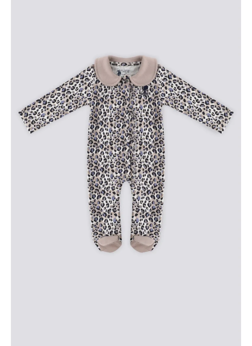 يو اس بولو اسن Cream Leopard Pattern Front Snap Detail Baby Romper
