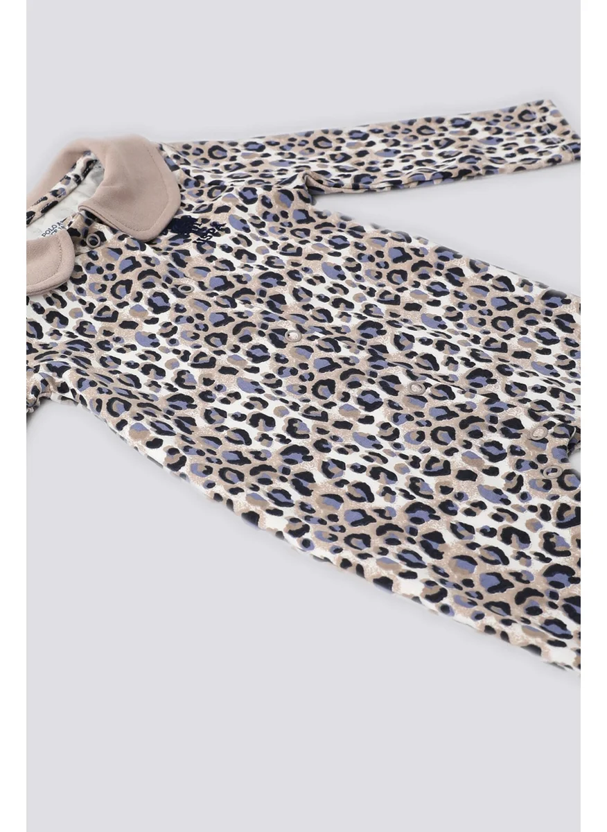 يو اس بولو اسن Cream Leopard Pattern Front Snap Detail Baby Romper