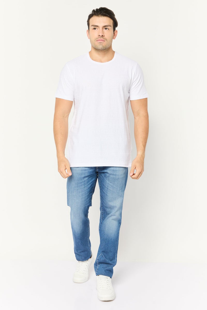 Peter Werth Men Crew Neck Short Sleeves Textured T-Shirt, White - Image 4
