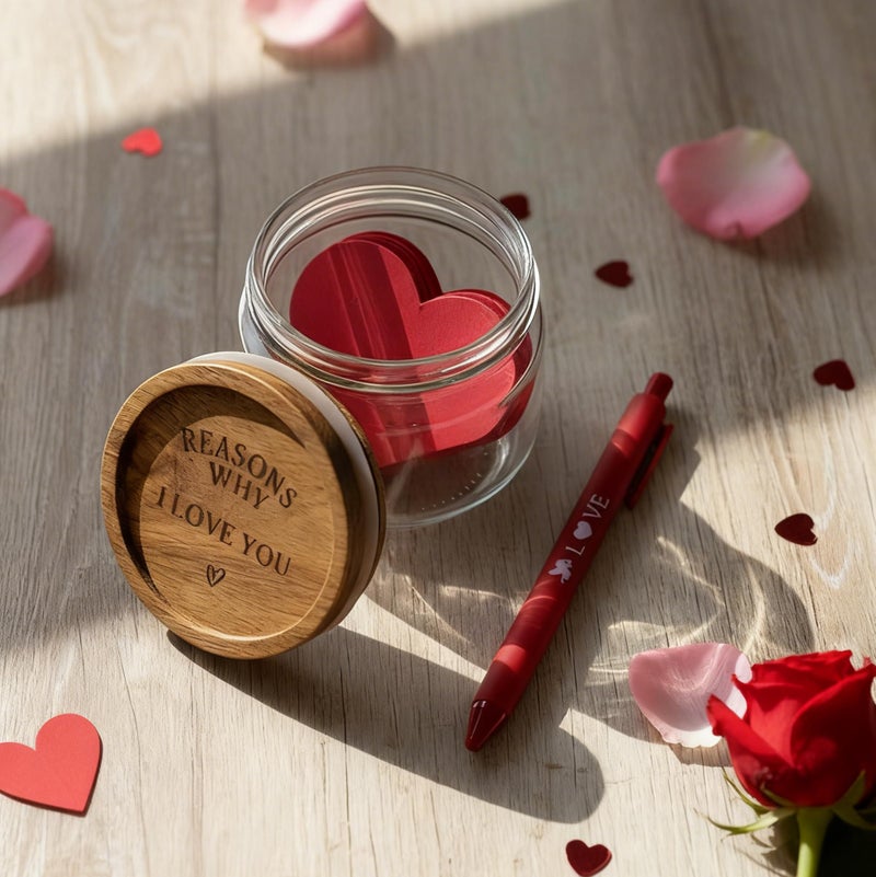 FoldTier Notes Jar Love You Because Jar with 100 Note Cards and 1 Pcs Pen, Valentines Day Anniversary Birthday Gift for Boyfriend Girlfriend Wife Husband Newlywed Gifts for the Couple(Classic) - Image 5