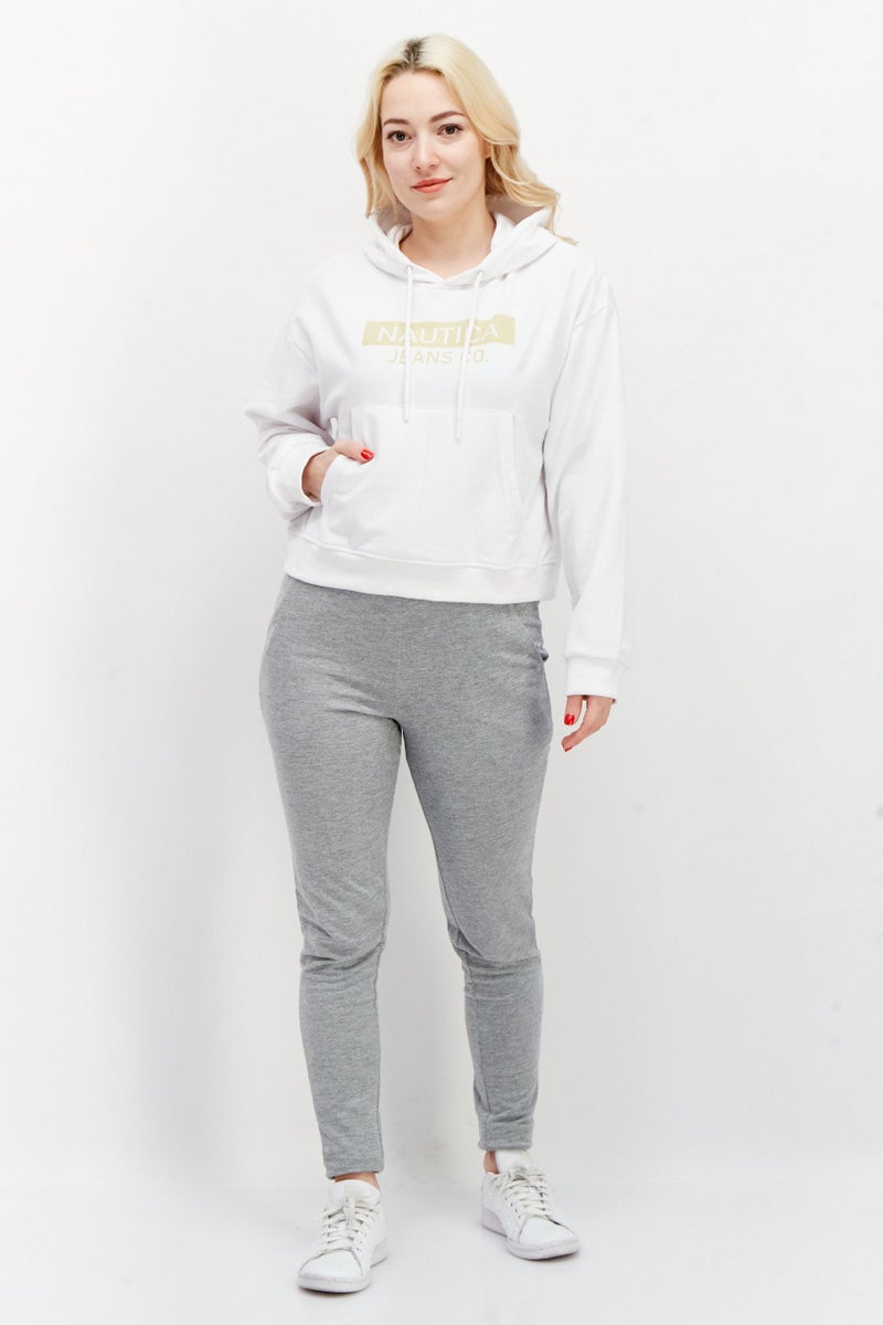 NAUTICA Women Hooded Brand Logo Sweatshirt, White - Image 4