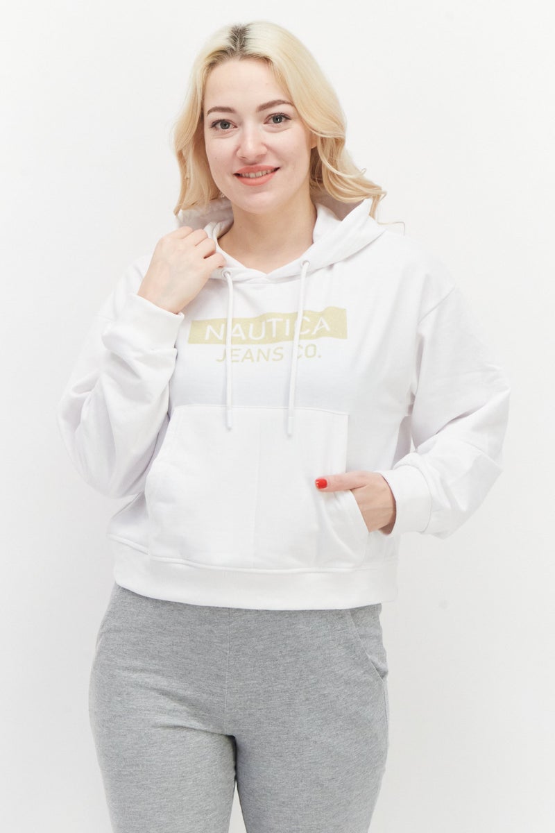 NAUTICA Women Hooded Brand Logo Sweatshirt, White - Image 1