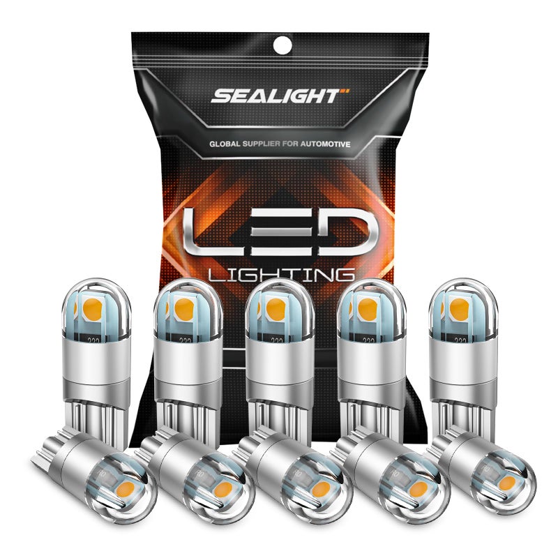 SEALIGHT 194 LED Bulb 2700K Amber 168 2825 T10 W5W 3030 Bright LED Chips Dome Light Map Light Door Light Courtesy Light License Plate Light Pack of 10 - Image 2