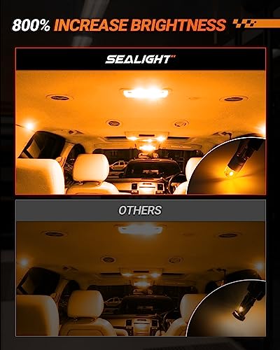 SEALIGHT 194 LED Bulb 2700K Amber 168 2825 T10 W5W 3030 Bright LED Chips Dome Light Map Light Door Light Courtesy Light License Plate Light Pack of 10 - Image 3