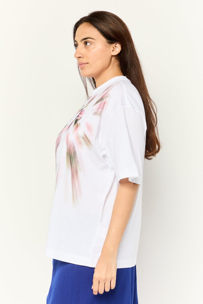 ESPRIT Women Crew Neck Short Sleeves Tie Dye T-Shirt, White - Image 3