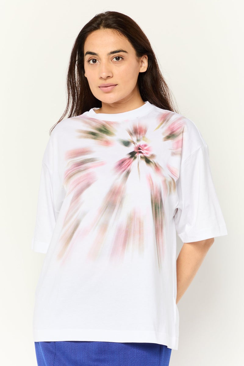 ESPRIT Women Crew Neck Short Sleeves Tie Dye T-Shirt, White - Image 1