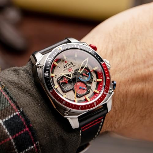 AVI-8 AVI8 Hawker Hunter Mens Japanese Quartz 43mm Grey Dial Watch with Leather Strap AV410003 - Image 3