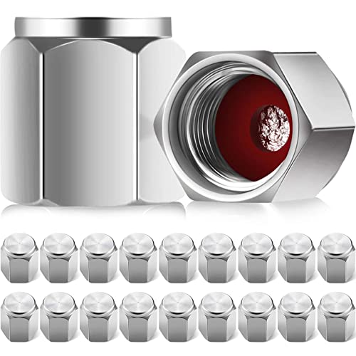 Mudder 20 Pieces Tire Valve Caps Aluminum Valve Stem Caps in Hexagon Shape with Rubber O-Ring Seal Stem Covers Universal Fits for Car Truck Motorcycles Bike and Bicycle (Silver) - Image 1