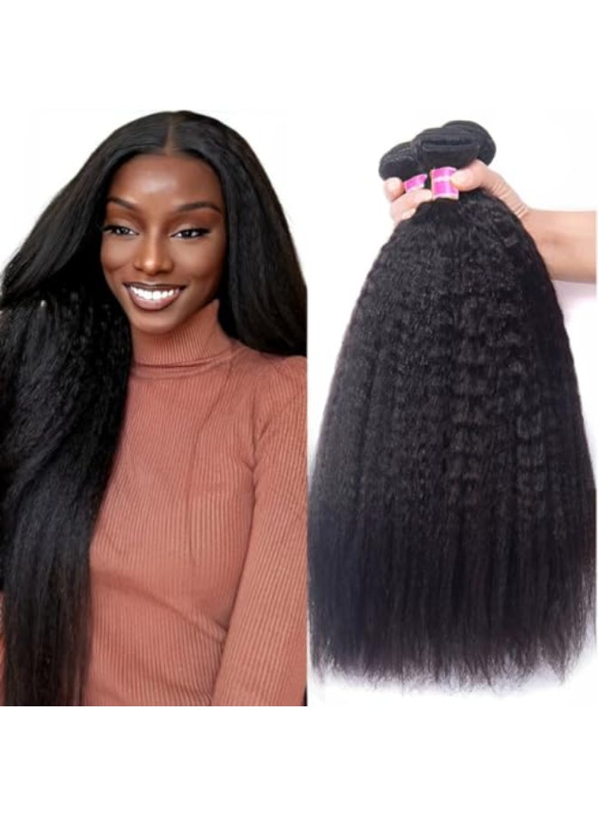 UNice Hair 10A Yaki Kinky Straight Human Hair 3 Bundles 100 Unprocessed Mongolian Virgin Human Hair Weave Extensions Natural Color 12 14 16 inch - Image 1