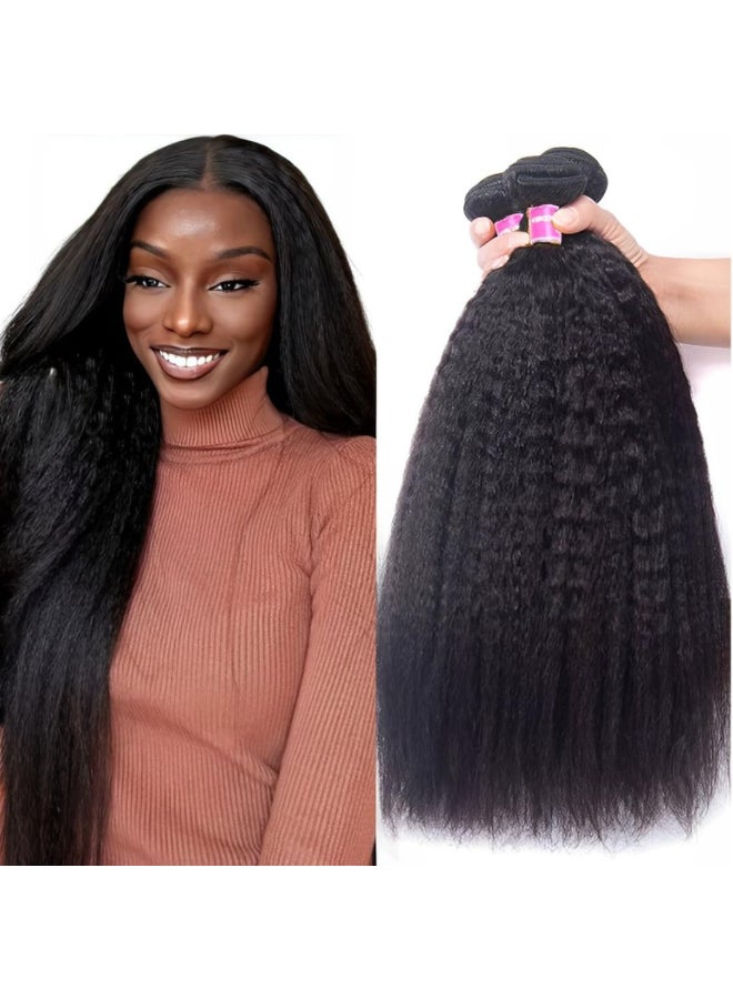 UNice Hair 10A Yaki Kinky Straight Human Hair 3 Bundles 100 Unprocessed Mongolian Virgin Human Hair Weave Extensions Natural Color 12 14 16 inch - Image 3