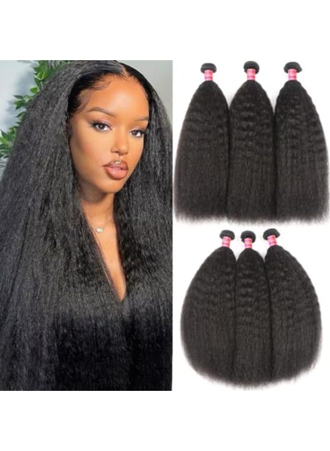 UNice Hair 10A Yaki Kinky Straight Human Hair 3 Bundles 100 Unprocessed Mongolian Virgin Human Hair Weave Extensions Natural Color 12 14 16 inch - Image 4