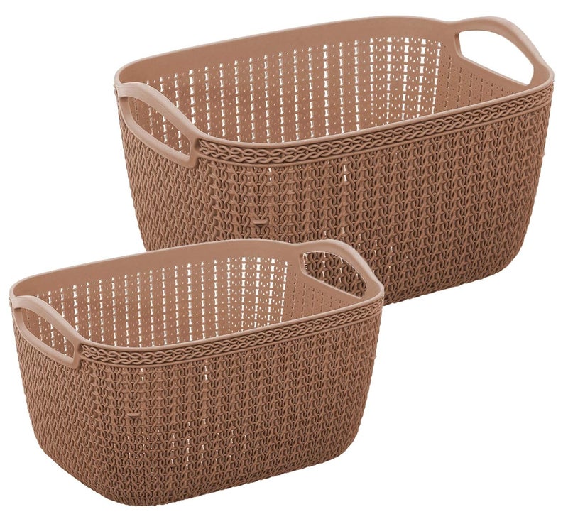 Kuber Industries Kuber Industries Unbreakable Plastic 2 Pieces Multipurpose Large And Medium Size Flexible Storage Baskets/Fruit Vegetable Bathroom Stationary Home Basket with Handles (Brown) -CTKTC39345 - Image 1