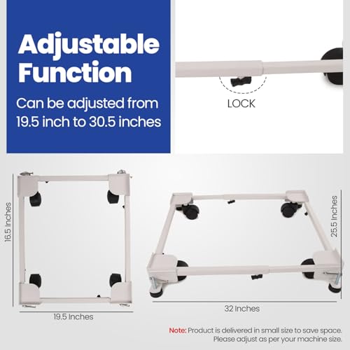 Shop4Ever Adjustable Heavy Duty Washing Machine Stand with Wheels | Fits Semi/Front & Top Load | Anti-Vibration Pads | Multi-Use for Fridge & Cooler | Rust-Proof - Image 3