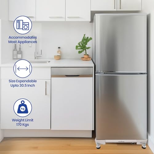 Shop4Ever Adjustable Heavy Duty Washing Machine Stand with Wheels | Fits Semi/Front & Top Load | Anti-Vibration Pads | Multi-Use for Fridge & Cooler | Rust-Proof - Image 2