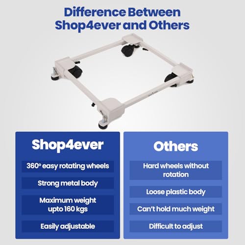 Shop4Ever Adjustable Heavy Duty Washing Machine Stand with Wheels | Fits Semi/Front & Top Load | Anti-Vibration Pads | Multi-Use for Fridge & Cooler | Rust-Proof - Image 5