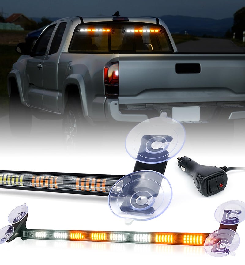LUMENIX Strobe Traffic Advisor Lights Bar for Work Trucks, 96 LED Emergency Construction Vehicles Front/Rear Window Windshield Security Warning Directional Flashing Ultrathin Lightbar - White Amber - Image 1