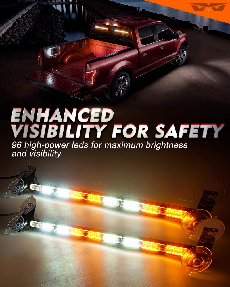 LUMENIX Strobe Traffic Advisor Lights Bar for Work Trucks, 96 LED Emergency Construction Vehicles Front/Rear Window Windshield Security Warning Directional Flashing Ultrathin Lightbar - White Amber - Image 2